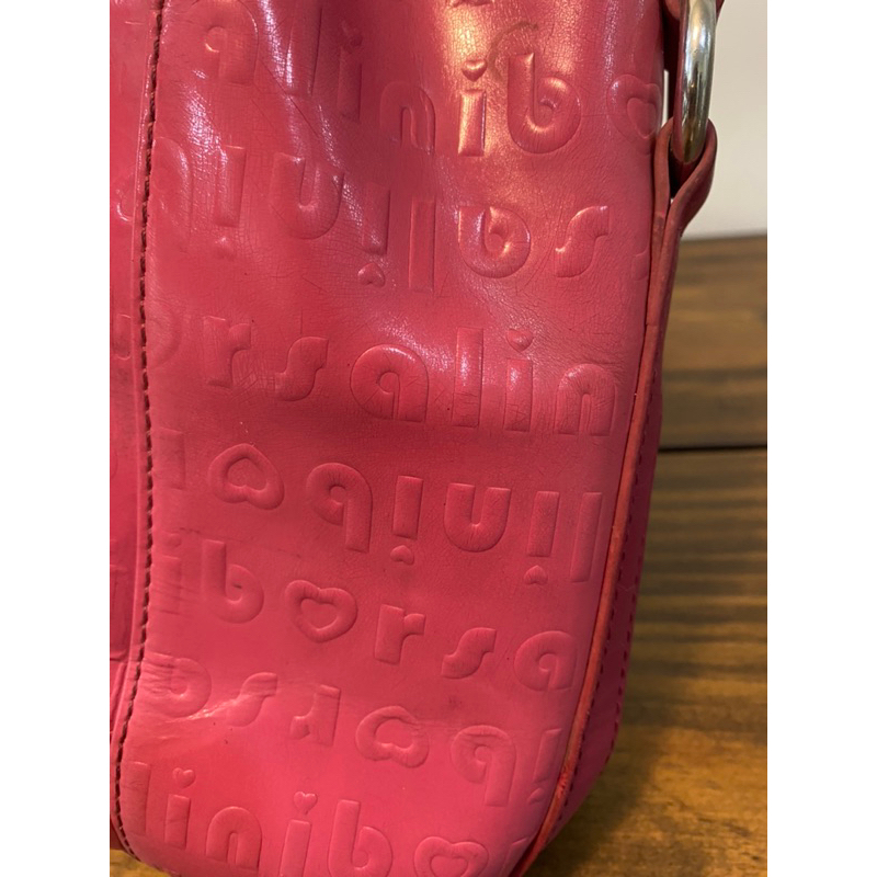 Túi bucket si hiệu Borsalini màu hồng fuchsia da thật - secondhand