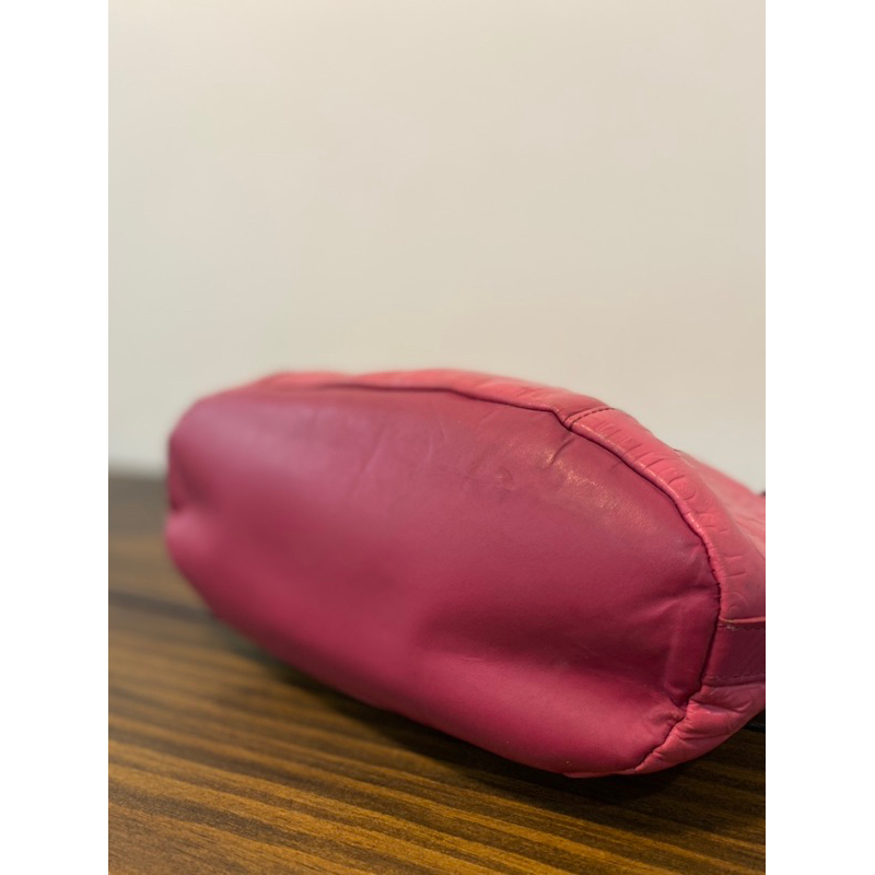 Túi bucket si hiệu Borsalini màu hồng fuchsia da thật - secondhand