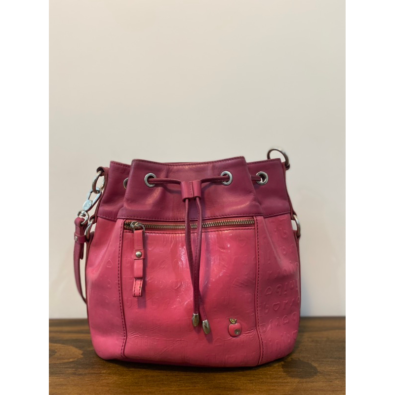 Túi bucket si hiệu Borsalini màu hồng fuchsia da thật - secondhand