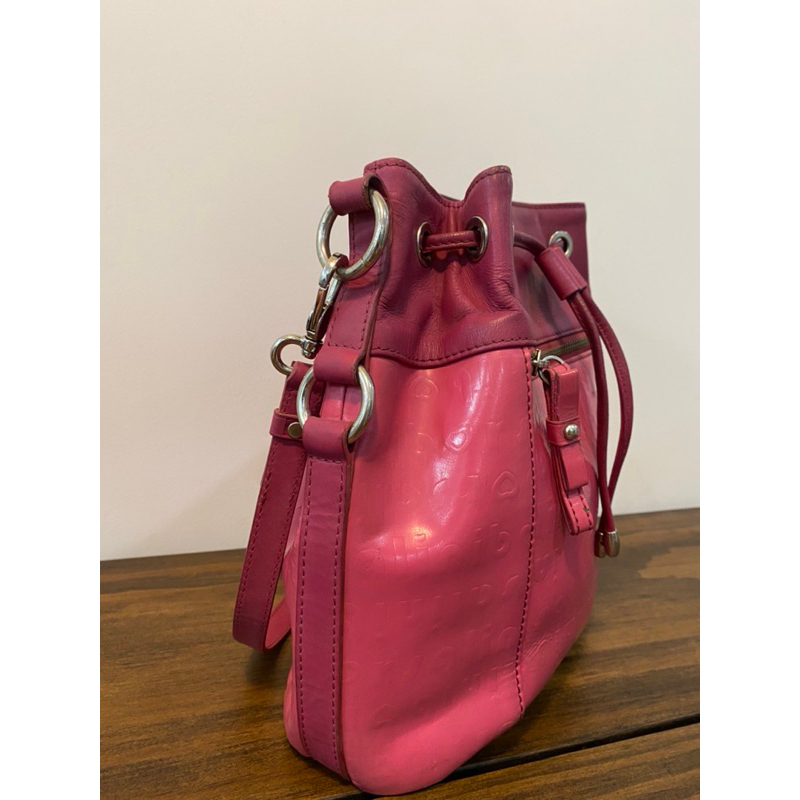 Túi bucket si hiệu Borsalini màu hồng fuchsia da thật - secondhand