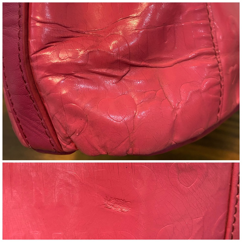 Túi bucket si hiệu Borsalini màu hồng fuchsia da thật - secondhand