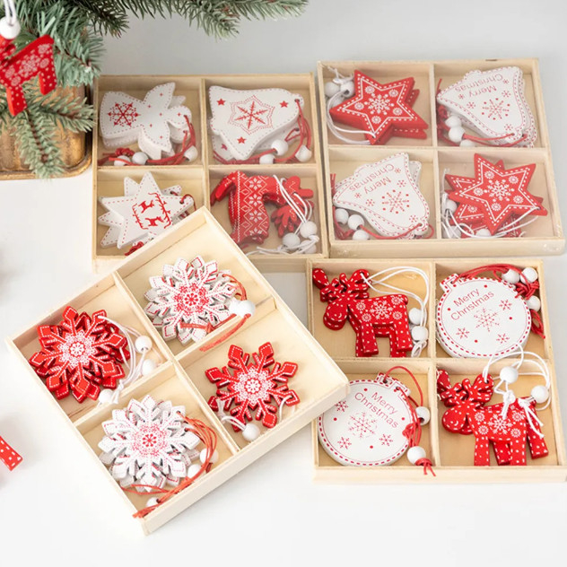 Hộp 12 Món Phụ Kiện Gỗ Treo 4 Ngăn GT28 Trang Trí Noel