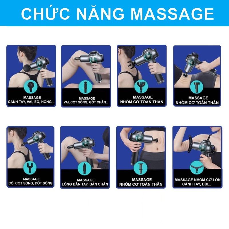 Máy massage cầm tay 8 đầu 99 cấp độ OTAKA mát xa cổ vai gáy chân bụng - Súng massage cầm tay chuyên nghiệp