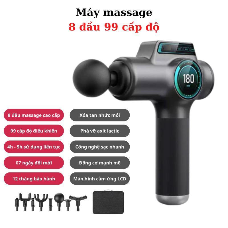 Máy massage cầm tay 8 đầu 99 cấp độ OTAKA mát xa cổ vai gáy chân bụng - Súng massage cầm tay chuyên nghiệp