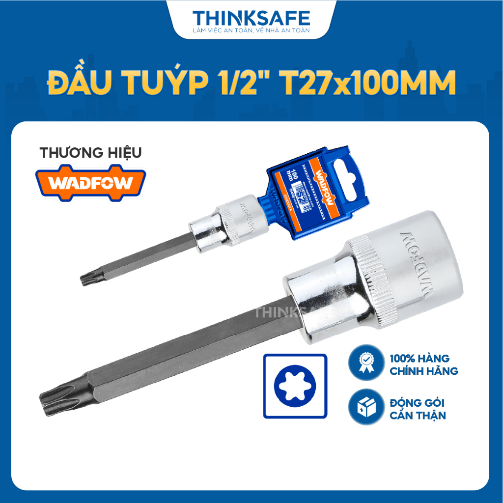 Đầu tuýp 1/2 inch ra đầu vít lục giác sao dài Wadfow nhiều kích thước chất liệu thép crv cao cấp xử lý nhiệt mạ crom