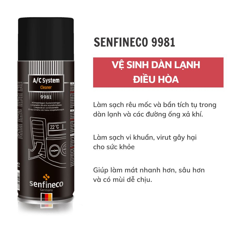 Dung Dịch Vệ Sinh Hệ Thống Dàn Lạnh, Điều Hòa Senfineco A/C System Cleaner 9981 [520ML] - Made in Ge