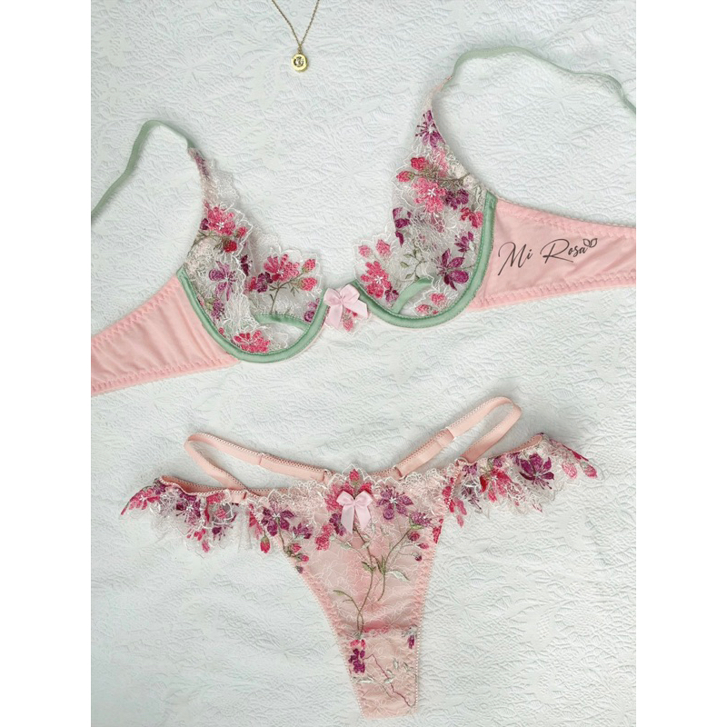Flora - Set nội y không mút phối lụa Mi rosa