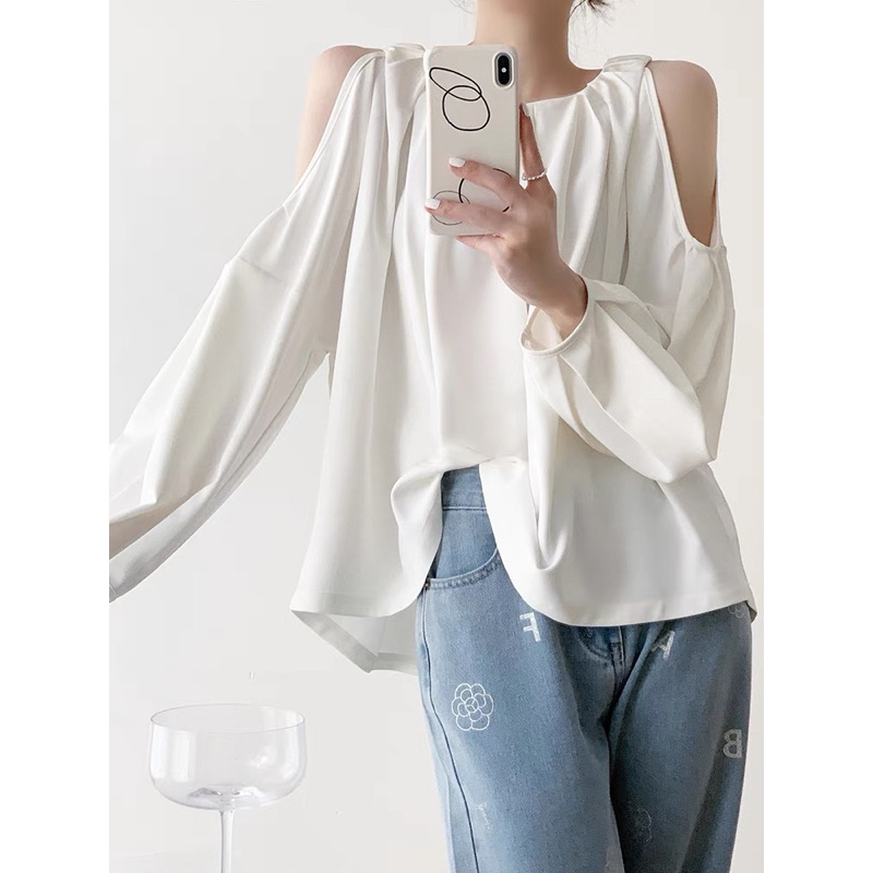 Áo sơ mi ulzzang cổ tròn khoét vai