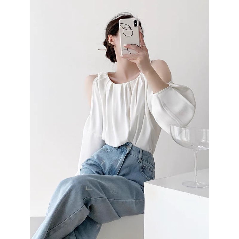 Áo sơ mi ulzzang cổ tròn khoét vai
