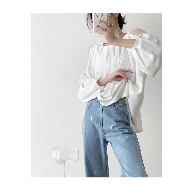 Áo sơ mi ulzzang cổ tròn khoét vai