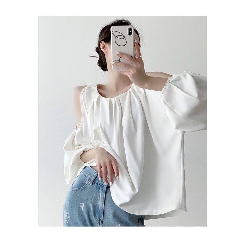 Áo sơ mi ulzzang cổ tròn khoét vai