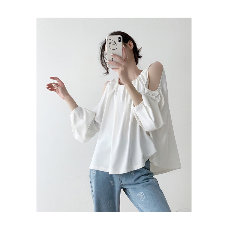 Áo sơ mi ulzzang cổ tròn khoét vai