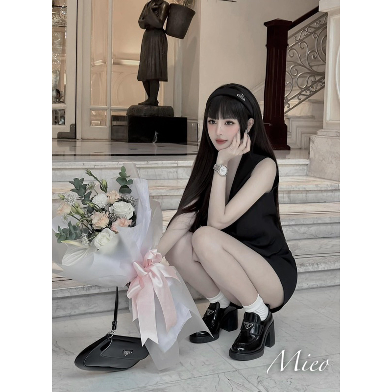 Giày moca prd mũi vuông đai ngang gót trụ fullbox