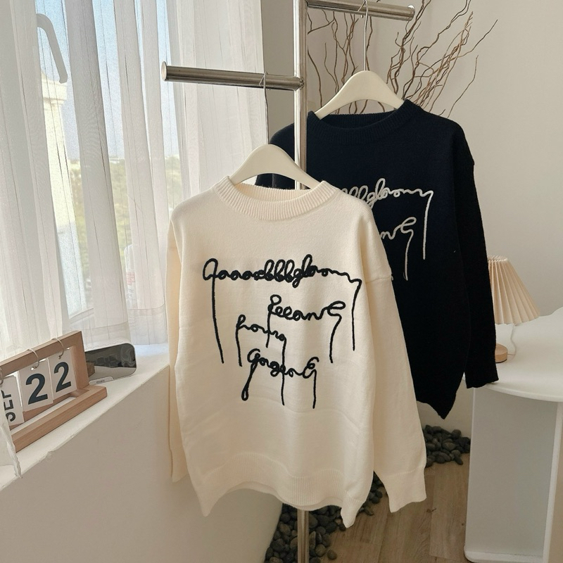 Áo len sweater thêu chữ