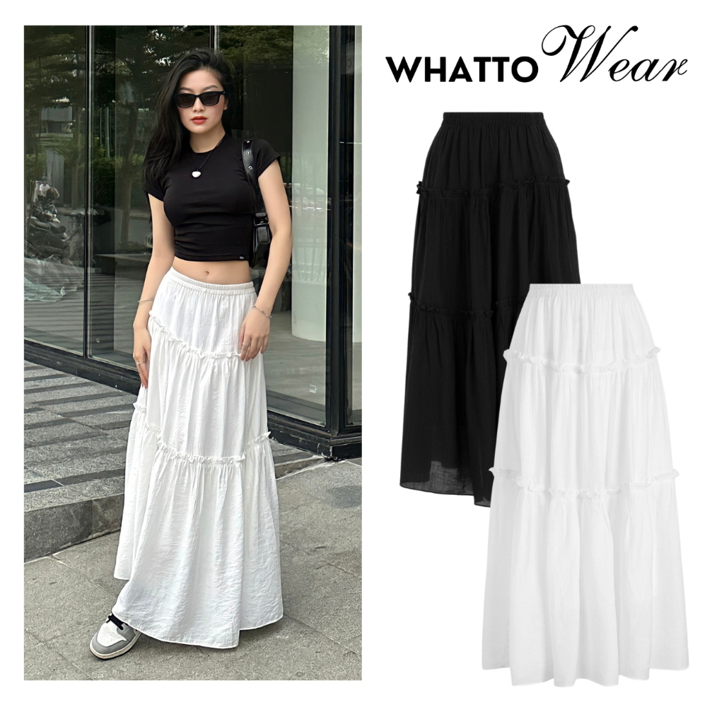 Chân váy maxi lưng thun 3 tầng CLOUDY SKIRT có lót trong mùa thu 2023 - Whattowear