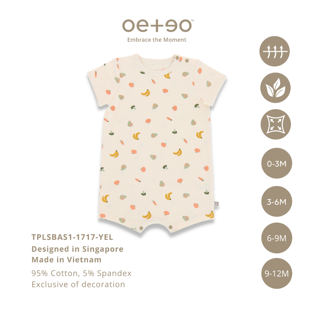 Bộ bodysuit liền quần OETEO bé trai 0 - 12 tháng vải 95% cotton - 5% spandex 3.5 - 12.5kg - Little Foodie 1717