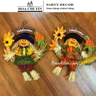 Trang trí Tiệc Halloween Vòng rơm treo cửa Welcom