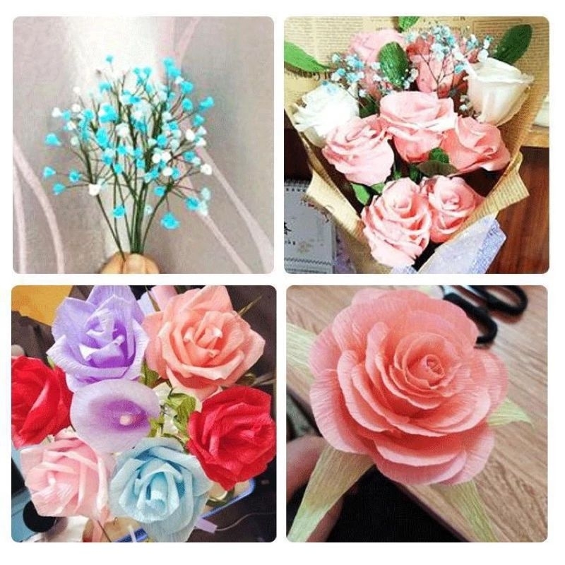 Cuộn giấy nhún làm hoa nhiều màu, giấy nhăn loại 1 làm hoa decor
