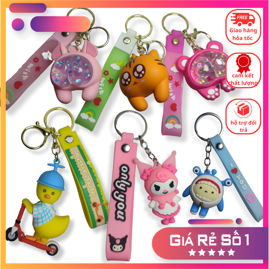 Móc khóa hình gấu dâu móc khóa lấp lánh nước móc chìa khóa ô tô xe máy móc balo cặp sách cute siêu đẹp dễ thương