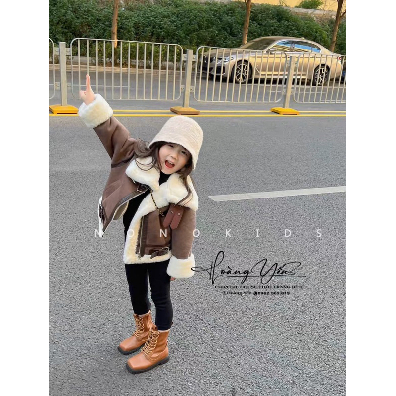 Khoác Nâu Da Lộn Nót Lông Thời Trang Bé Trai Bé Gái ChipChil