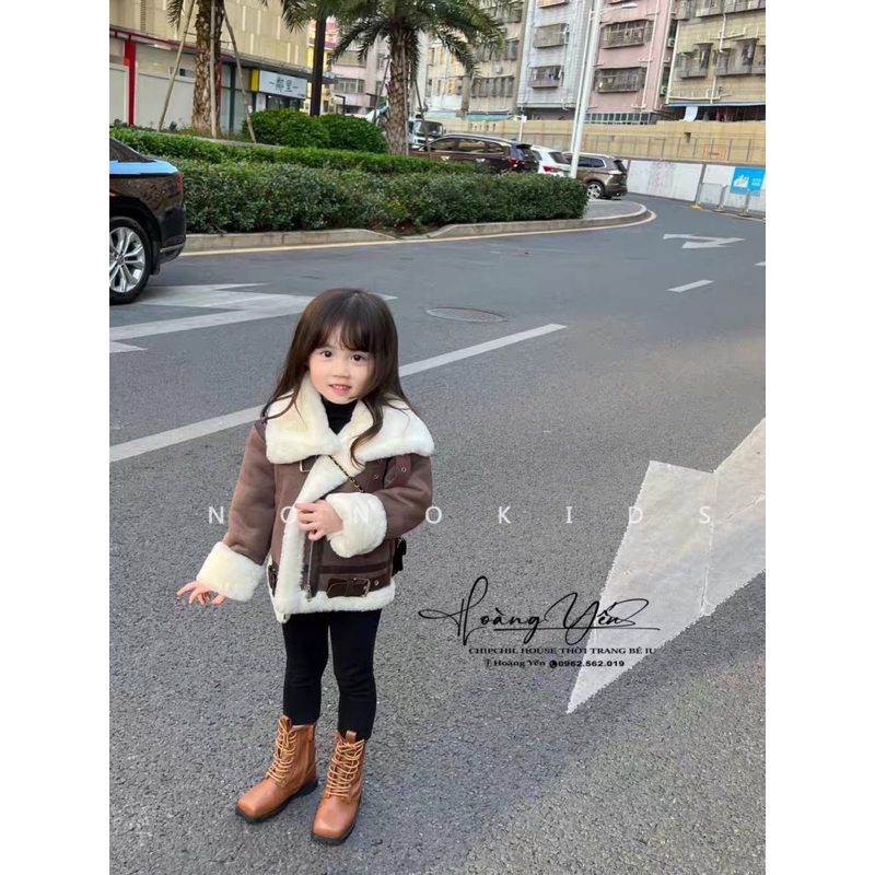Khoác Nâu Da Lộn Nót Lông Thời Trang Bé Trai Bé Gái ChipChil