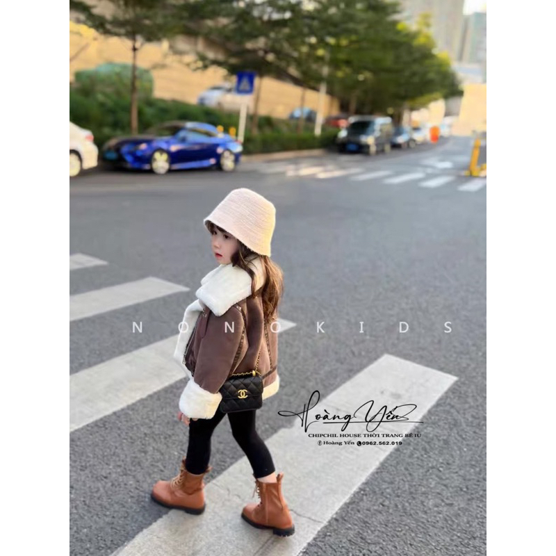 Khoác Nâu Da Lộn Nót Lông Thời Trang Bé Trai Bé Gái ChipChil