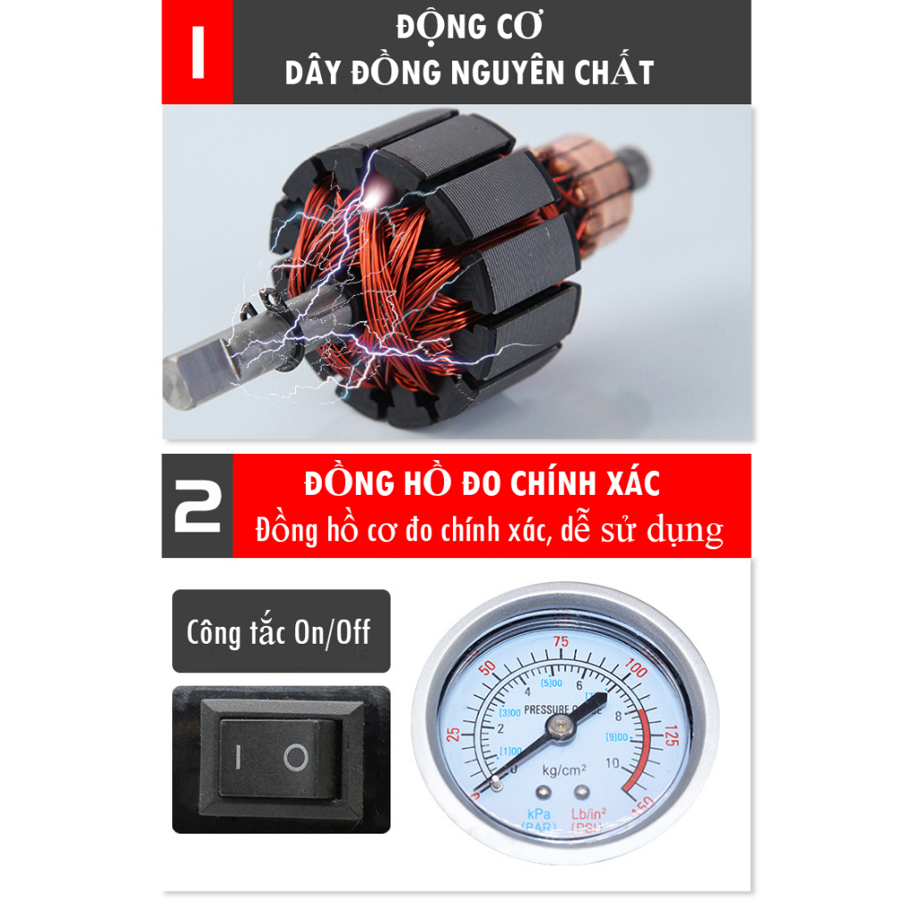 Bơm điện đa năng PapaTool, Máy bơm lốp ô tô mini, Bơm hơi mini 220V - Bơm nhanh, khỏe- Bơm hơi dùng điện 220V