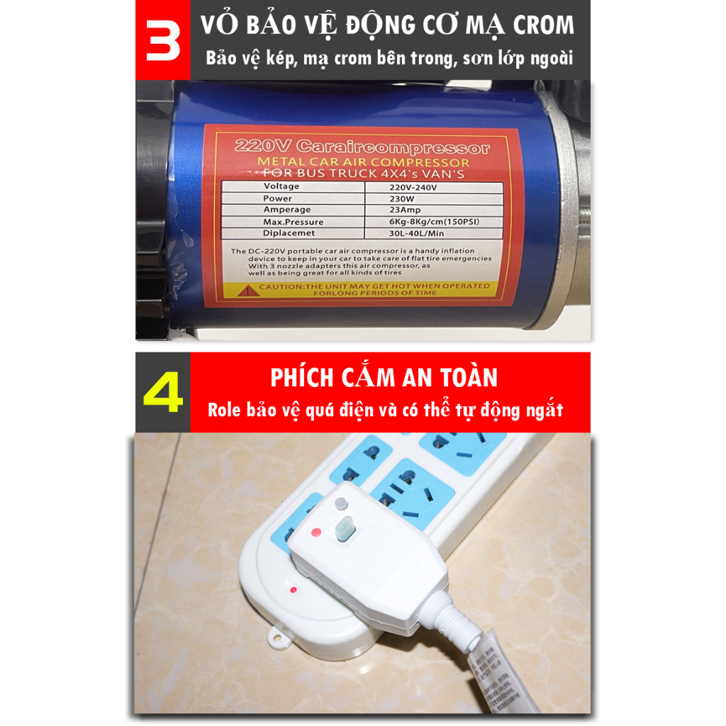Bơm điện đa năng PapaTool, Máy bơm lốp ô tô mini, Bơm hơi mini 220V - Bơm nhanh, khỏe- Bơm hơi dùng điện 220V