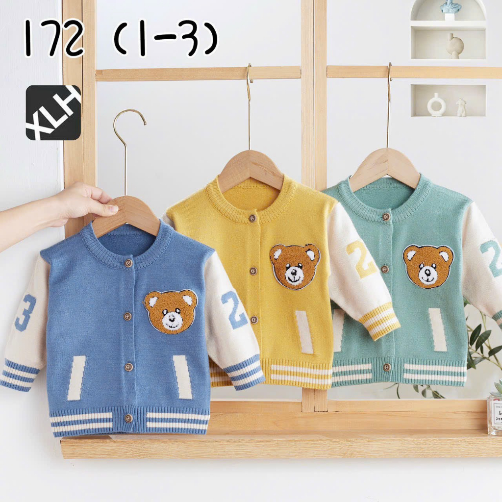 Áo len dài tay sơ sinh thu đông cúc cài giữa cho bé trai gái hàng quảng châu loại đẹp 4-10kg
