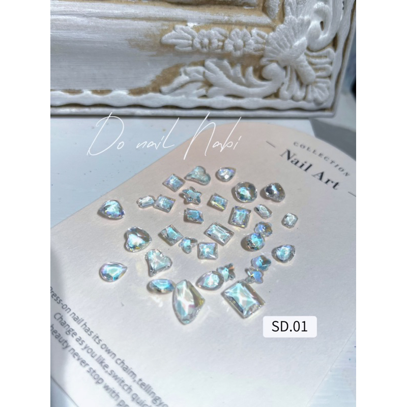 Set đá khối mix màu đặc biệt , lấp lánh đính nail 30psc
