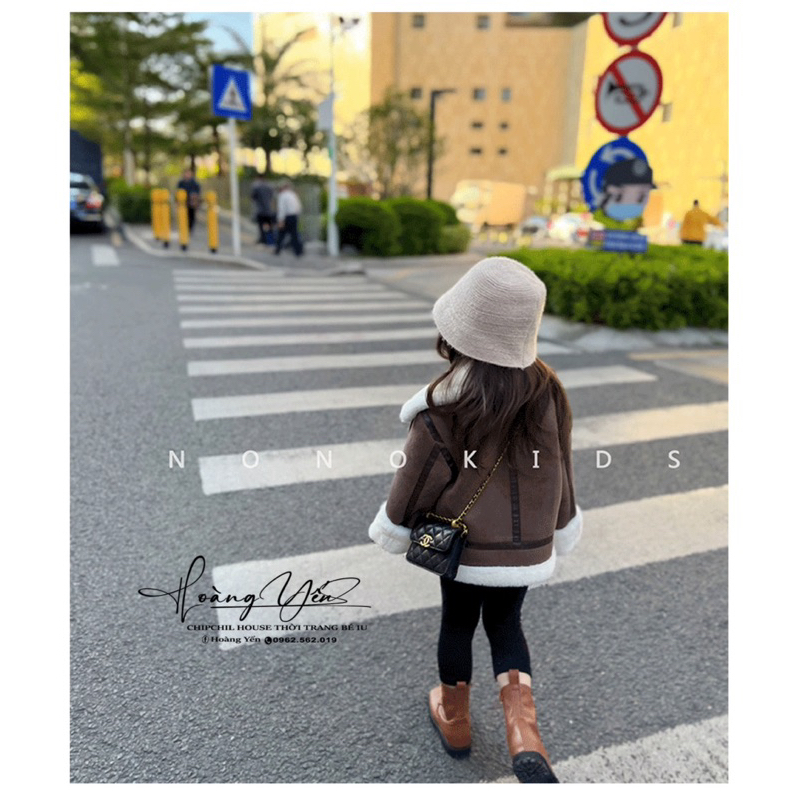 Khoác Nâu Da Lộn Nót Lông Thời Trang Bé Trai Bé Gái ChipChil