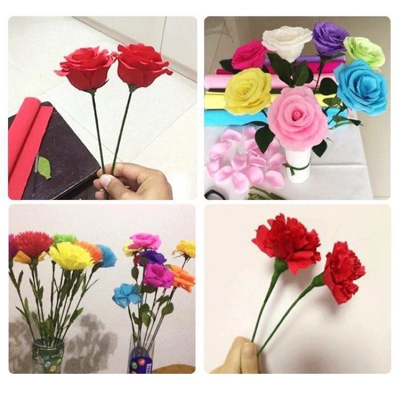 Cuộn giấy nhún làm hoa nhiều màu, giấy nhăn loại 1 làm hoa decor