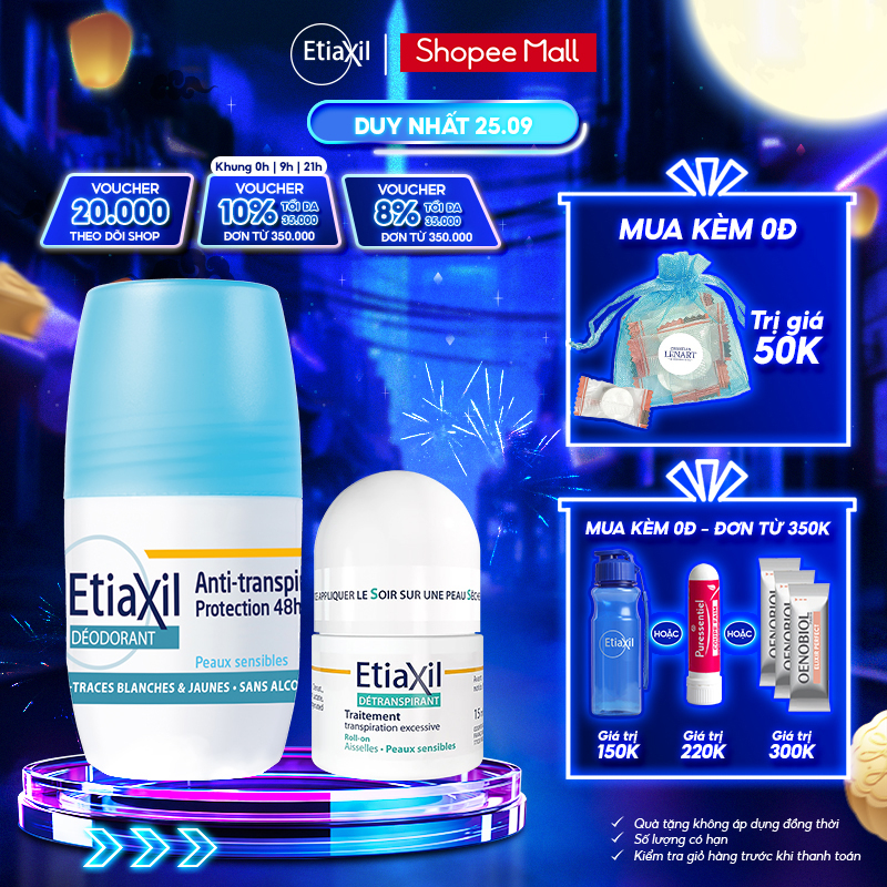 Combo Lăn Khử Mùi Hàng Ngày Etiaxil 50ml và Lăn Khử Mùi Ngăn Mồ Hôi Etiaxil 15ml