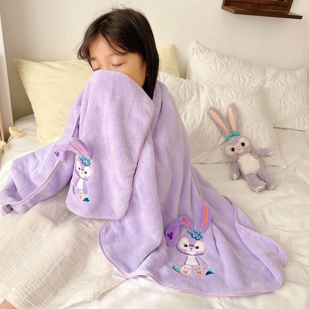 Set Khăn Tắm Kèm Khăn Mặt Thỏ Tím Vải Cotton Mềm Mại