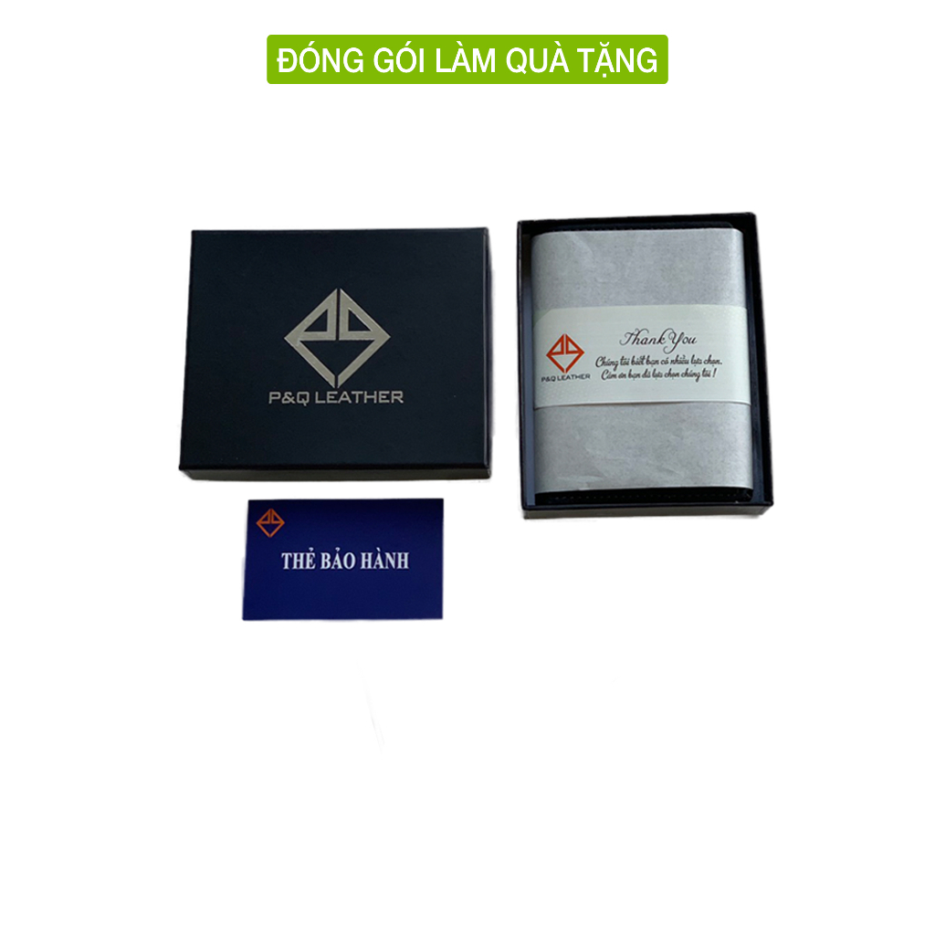 Ví đựng thẻ da saffiano cao cấp thời trang nhỏ gọn PQ Leather PV51 - Da thật - Bảo hành 12 tháng, full box