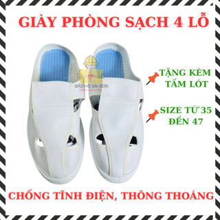 (Tặng kèm miếng lót) Giày Phòng Sạch 4 Lỗ Chống Tĩnh Điện, Thông Thoáng (GÓT THẤP)