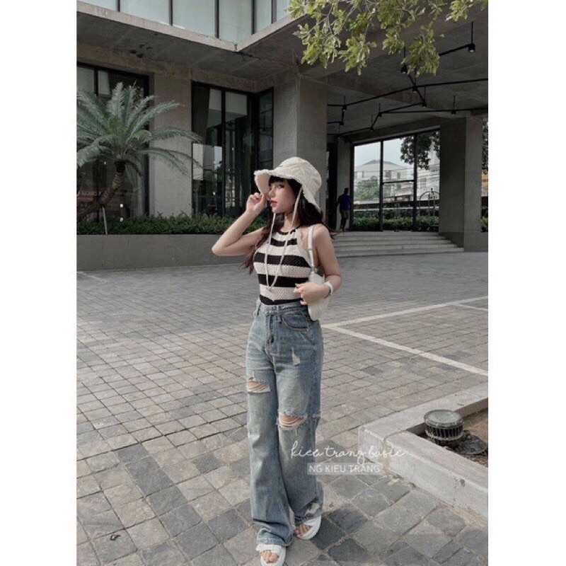Quần jeasn suông denim rách mẫu mới #5021