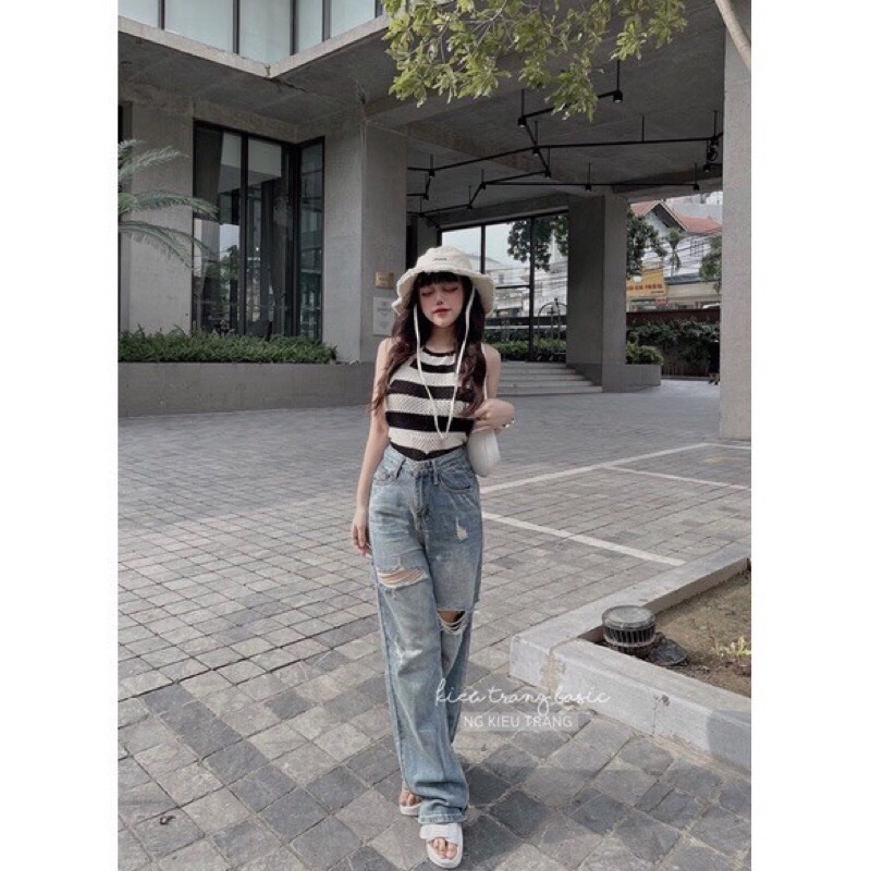 Quần jeasn suông denim rách mẫu mới #5021