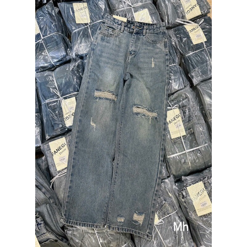 Quần jeasn suông denim rách mẫu mới #5021