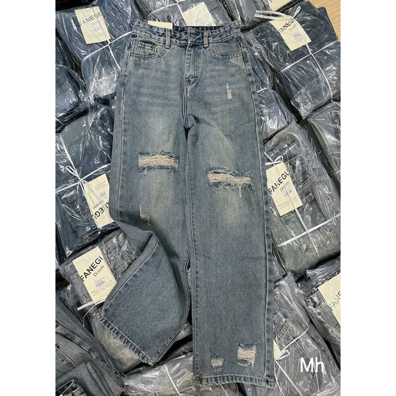 Quần jeasn suông denim rách mẫu mới #5021