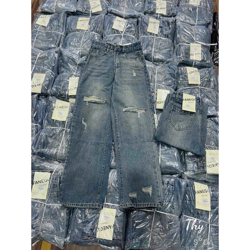 Quần jeasn suông denim rách mẫu mới #5021