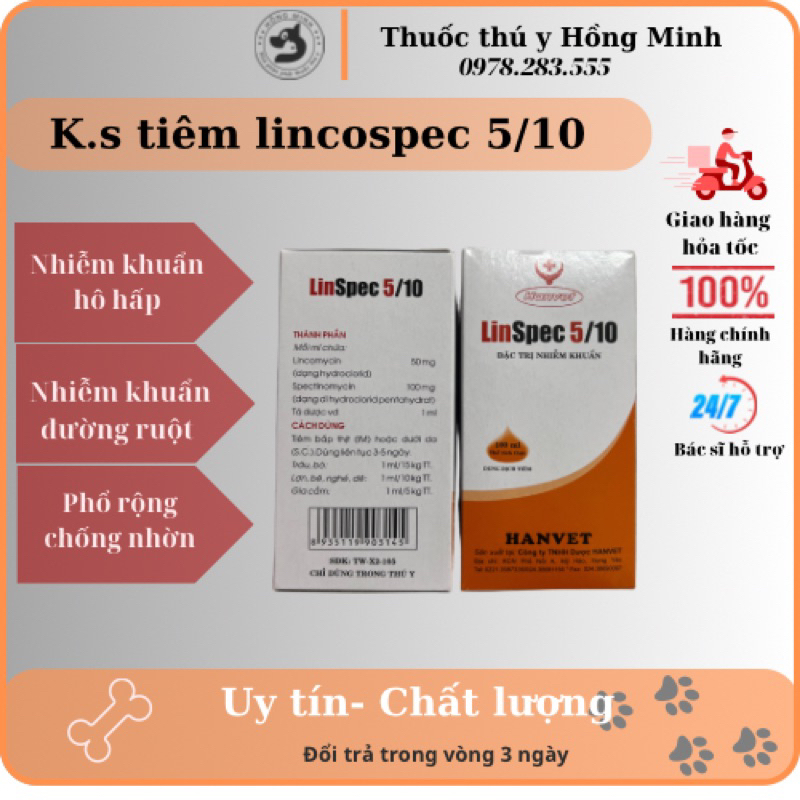 Lincospec 5/10 ks viêm nhiễm hô hấp trên cho vật nuôi
