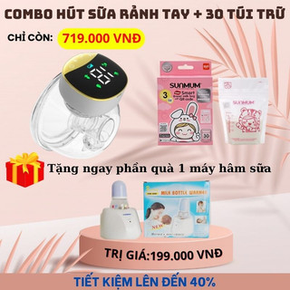 Combo Máy hút sữa điện rảnh tay Túi trữ sữa, Máy bơm sữa rảnh tay an toàn tiện lợi 12 mức độ không gây đau rát, kích sữa