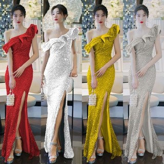 Đầm dạ hội kim sa bèo vai thiết kế cao cấp sang trọng