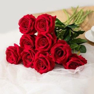 Cành hoa hồng nhung size lớn, hoa lụa nhập khẩu loại 1