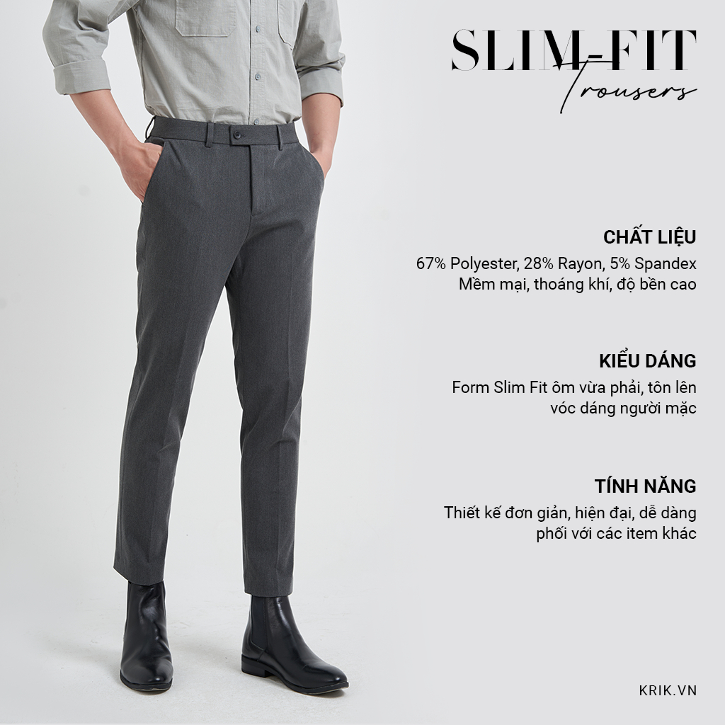 Quần Âu Nam Local Brand KRIK Form Slimfit Chất Liệu Polyester Cao Cấp QA7039