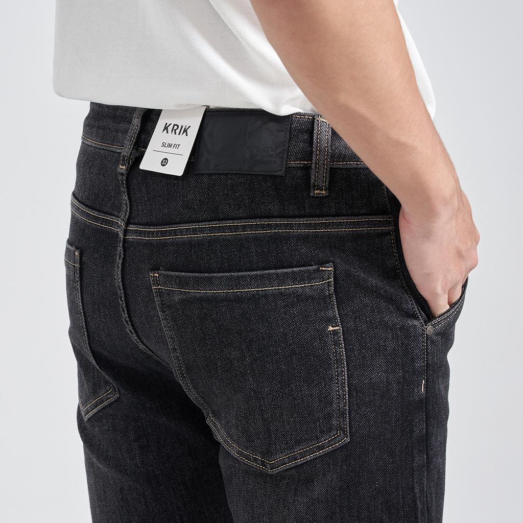 Quần Jean Nam Local Brand KRIK Dáng Slimfit Hàn Quốc, Màu Đen Mài Nhẹ QJ0256