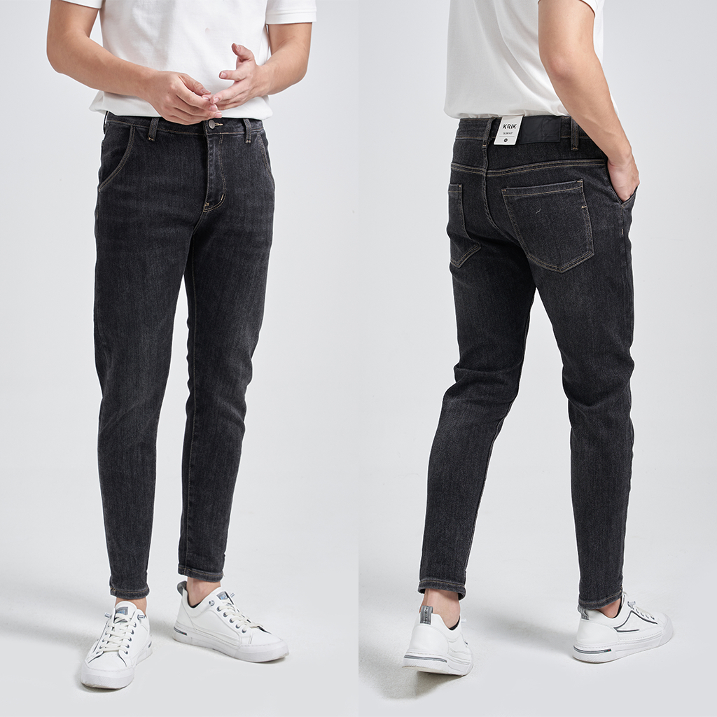 Quần Jean Nam Local Brand KRIK Dáng Slimfit Hàn Quốc, Màu Đen Mài Nhẹ QJ0256