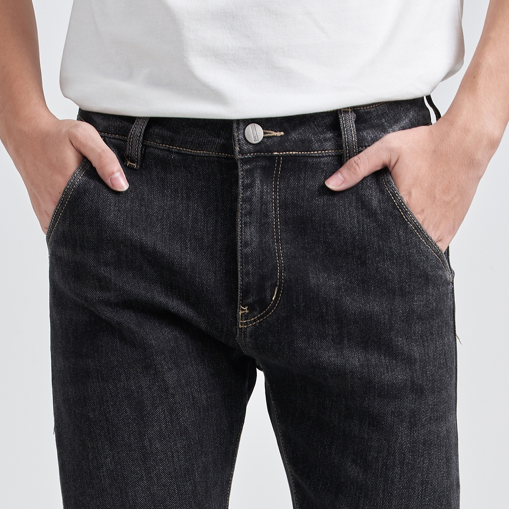 Quần Jean Nam Local Brand KRIK Dáng Slimfit Hàn Quốc, Màu Đen Mài Nhẹ QJ0256