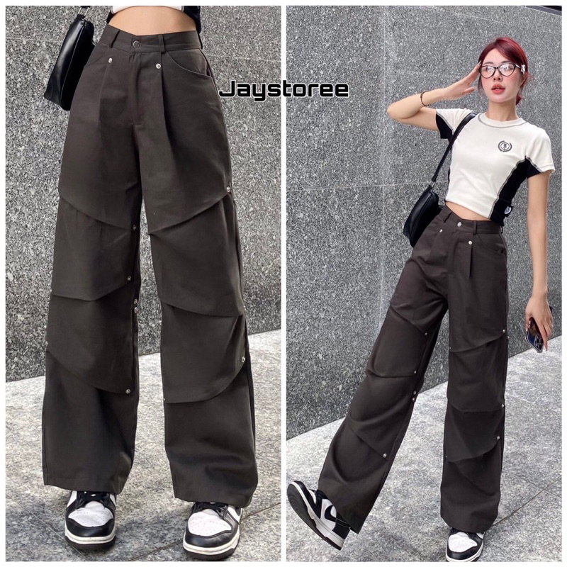 Quần kaki Cargo POGO màu ĐEN/ XÁM dài suông ống rộng form nam nữ unisex 🖤 Quần baggy kaki style Ulzzang 🖤